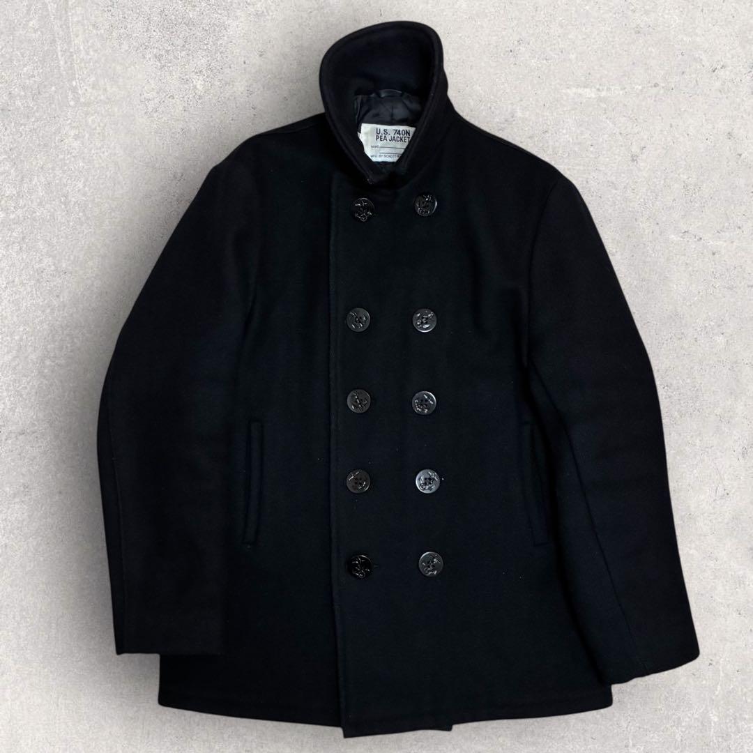 美品/42 USA製 SCHOTT ショット U.S.740N Pコート 黒