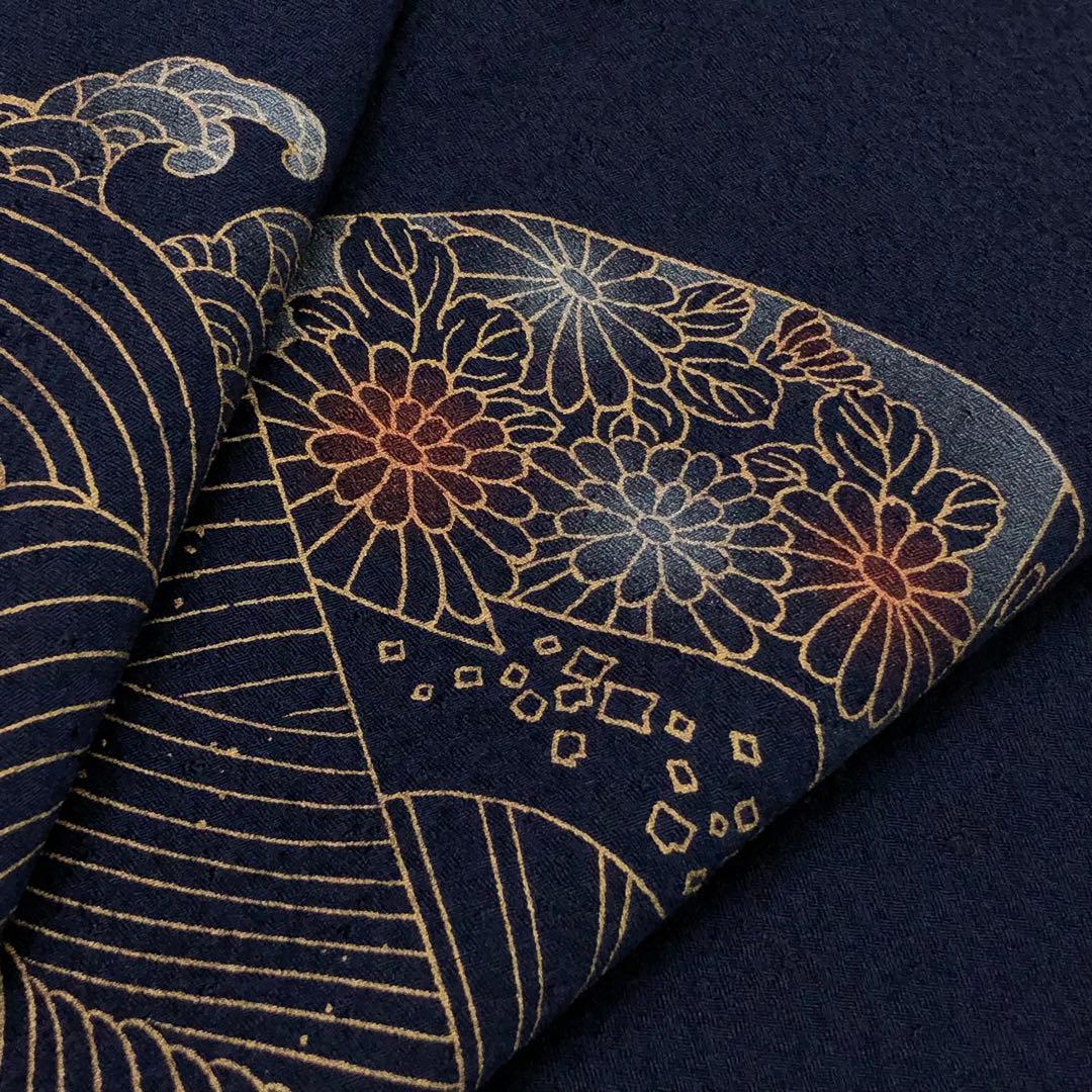 付下げ 波模様に扇子に花柄模様 金彩 KK-2138