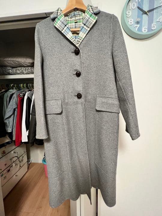セール　BURBERRY ロングコート　ウールコート　オシャレモデル　グレー