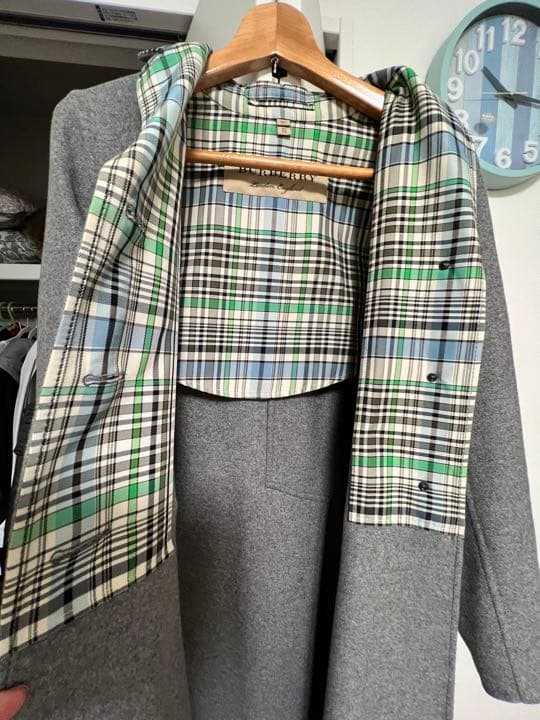 セール　BURBERRY ロングコート　ウールコート　オシャレモデル　グレー