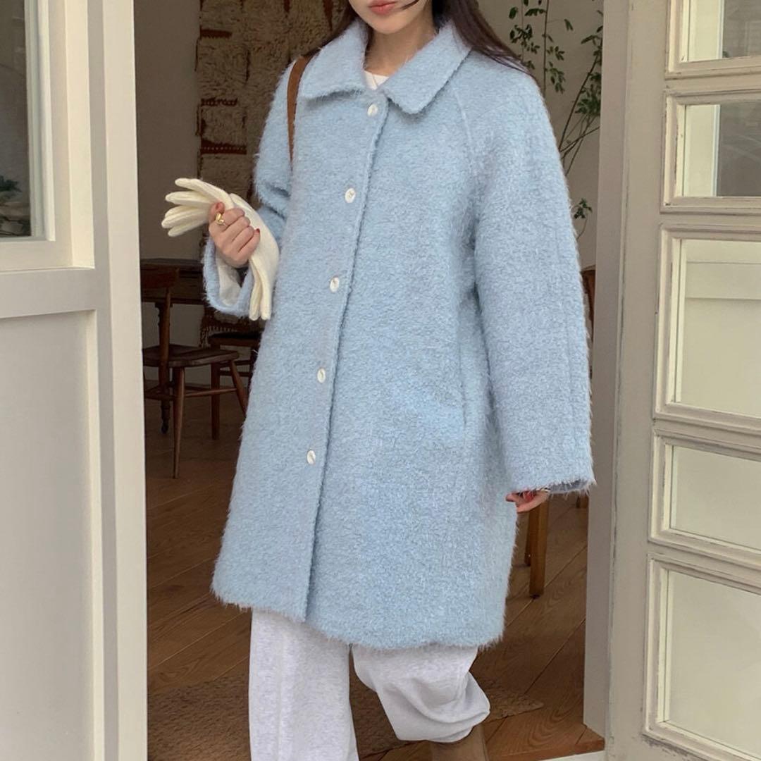 NUGU FRENCH AUBE ウールブークレハーフ冬 カラーコート