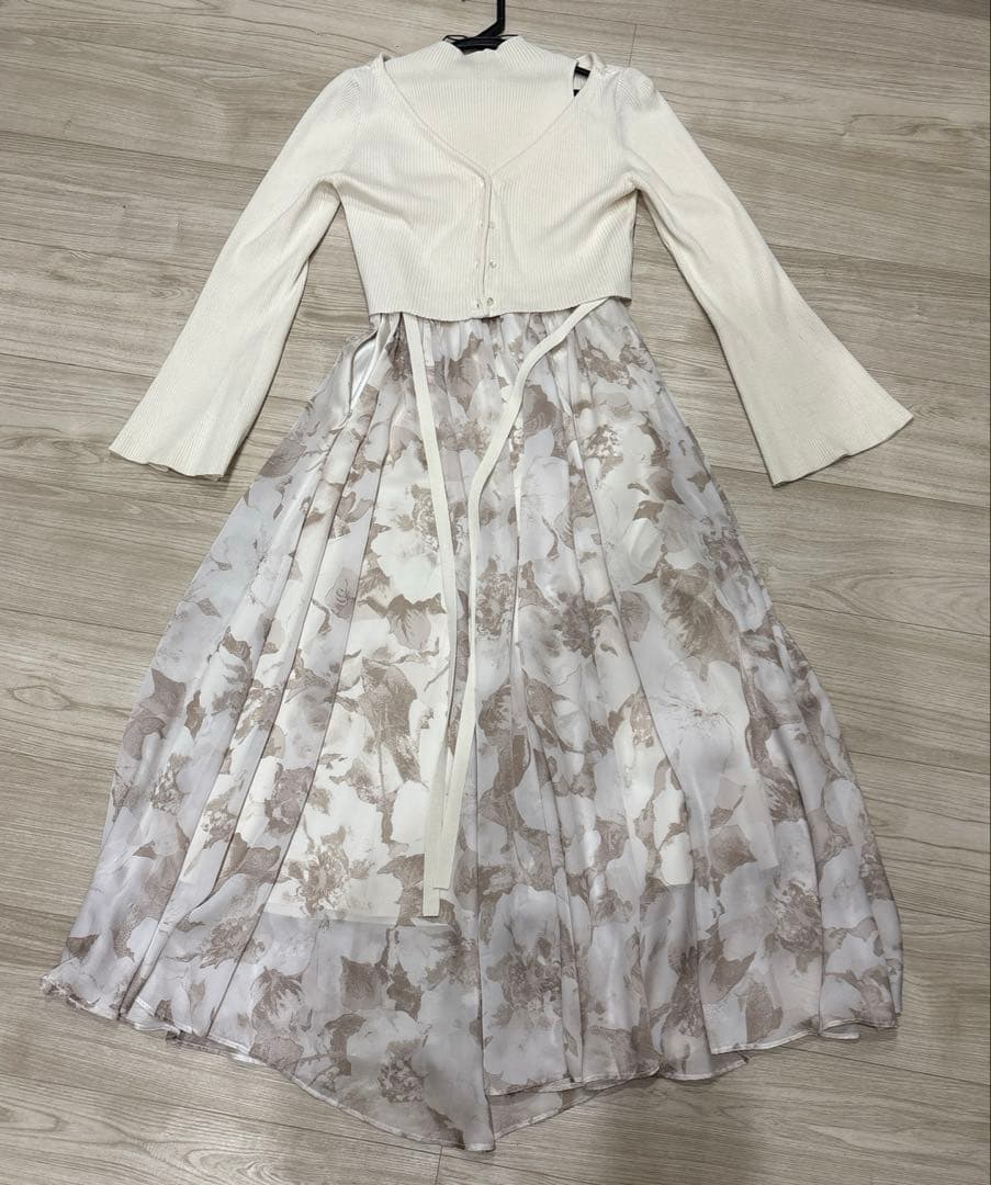 ノースリニットドッキングワンピース＆カーディガンセット