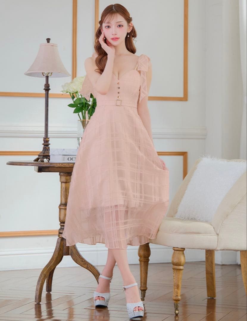 【sugarドレス】キャバドレス ピンク シフォン ドレス ストラップ付き