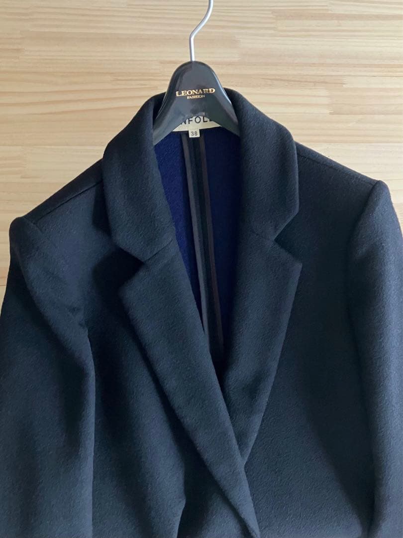 良品 ENFOLD 38 エンフォルド チェスター コート ブラック ブルー