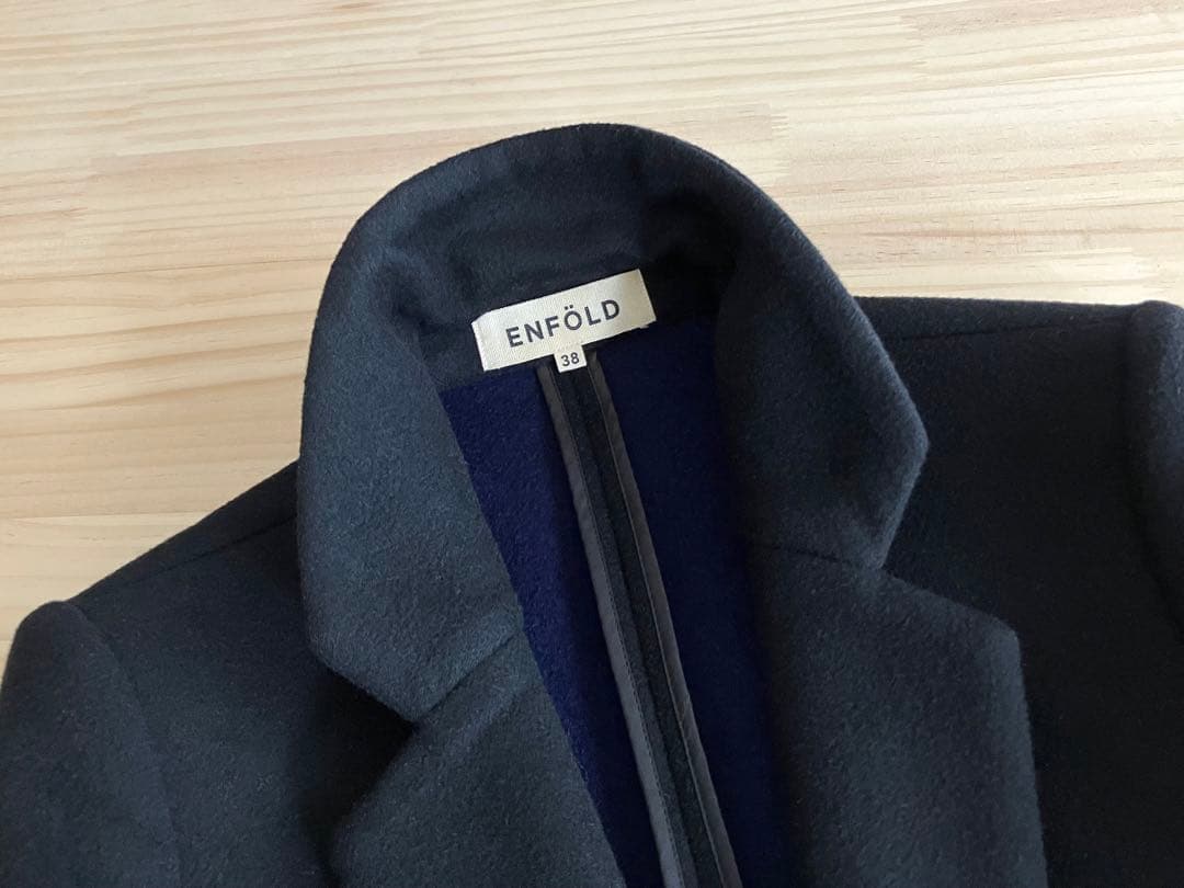 良品 ENFOLD 38 エンフォルド チェスター コート ブラック ブルー