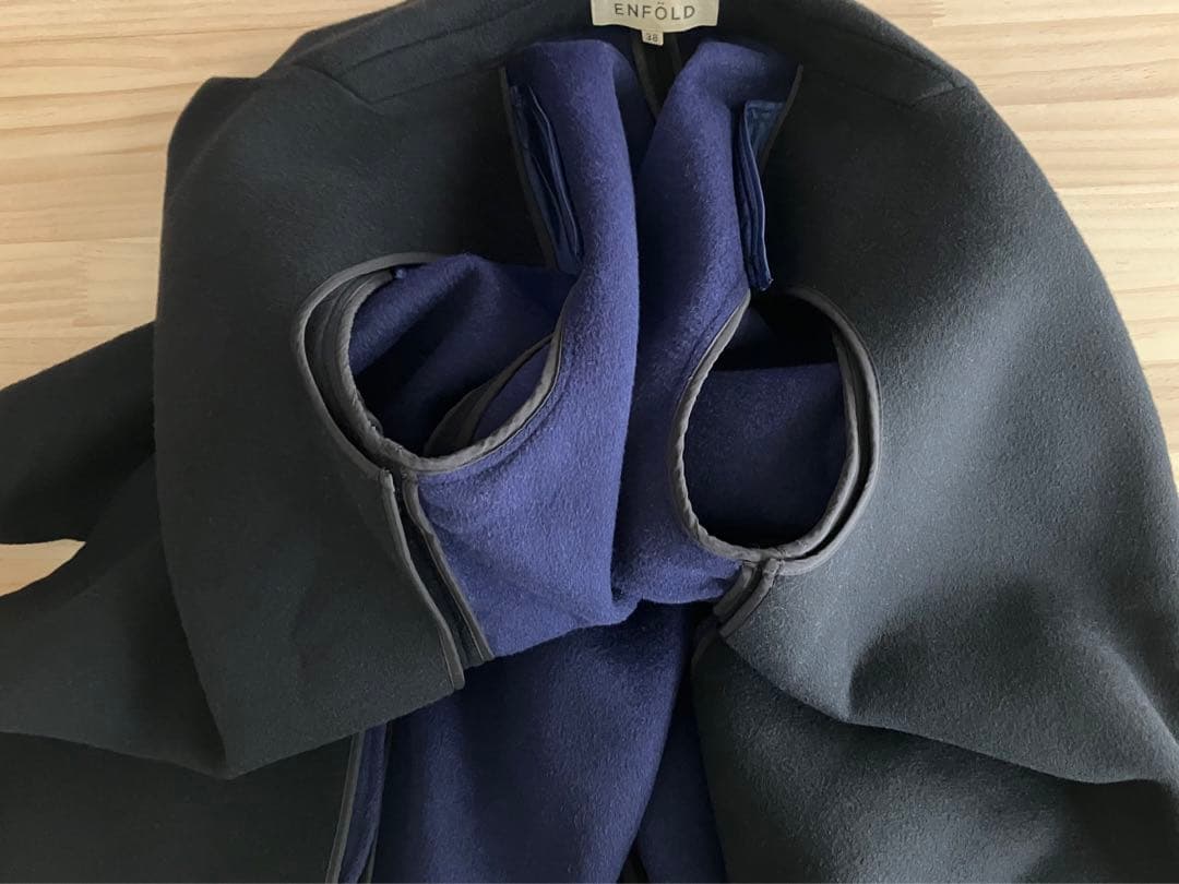 良品 ENFOLD 38 エンフォルド チェスター コート ブラック ブルー