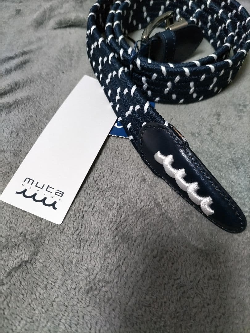 新品　ムータマリン　メッシュ　ストレッチ　ベルト　ネイビー　総柄