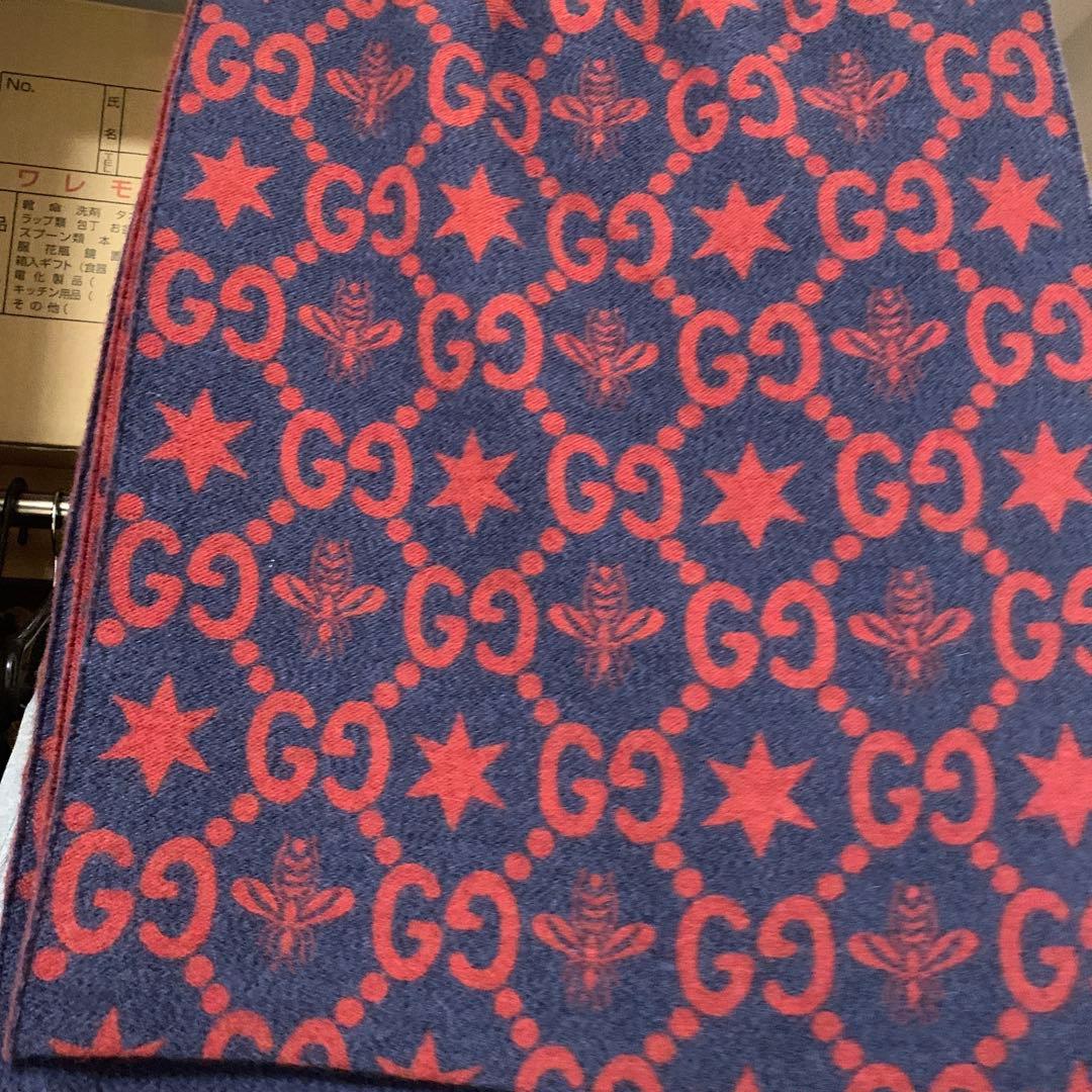 GUCCI GGロゴ マフラー 赤ネイビー