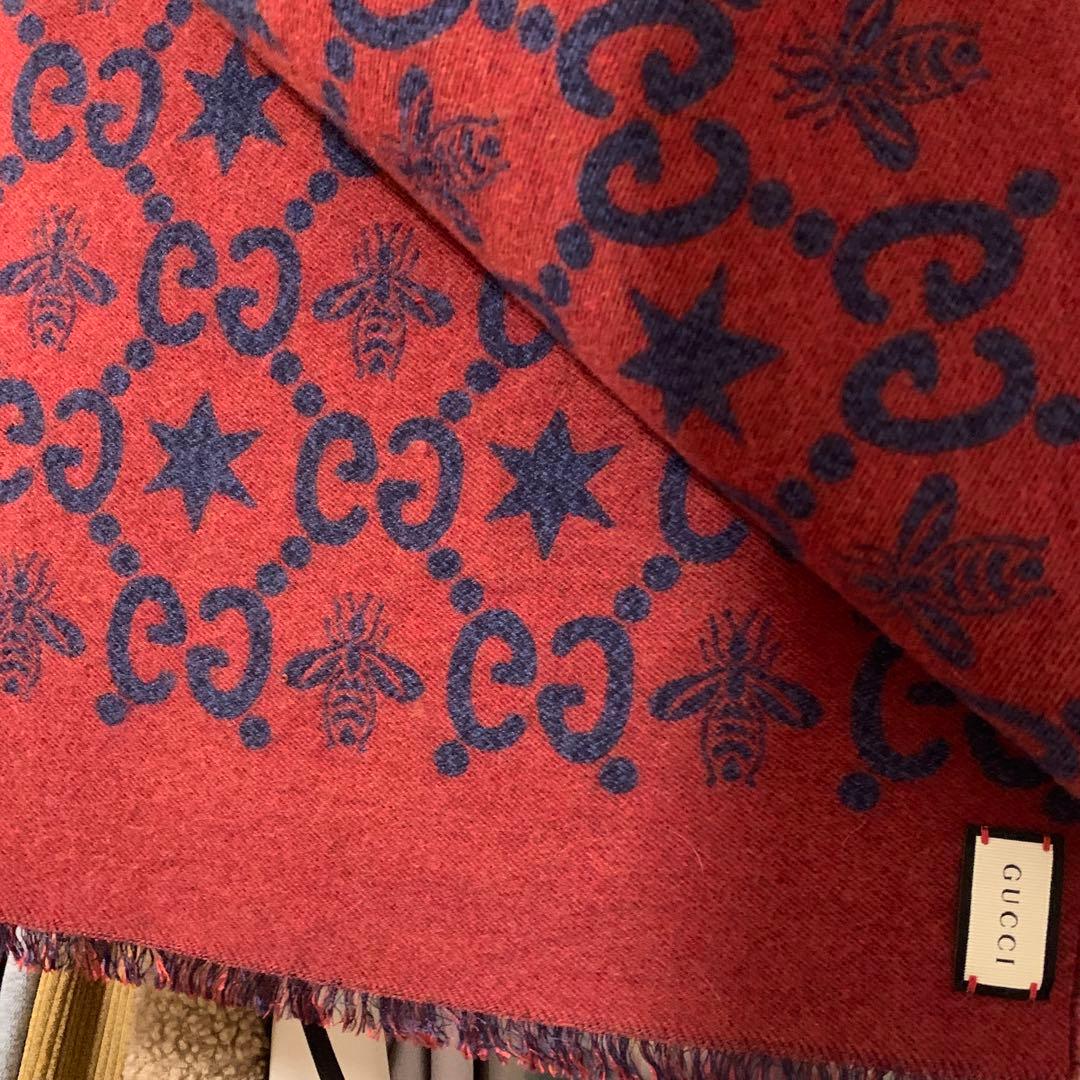 GUCCI GGロゴ マフラー 赤ネイビー