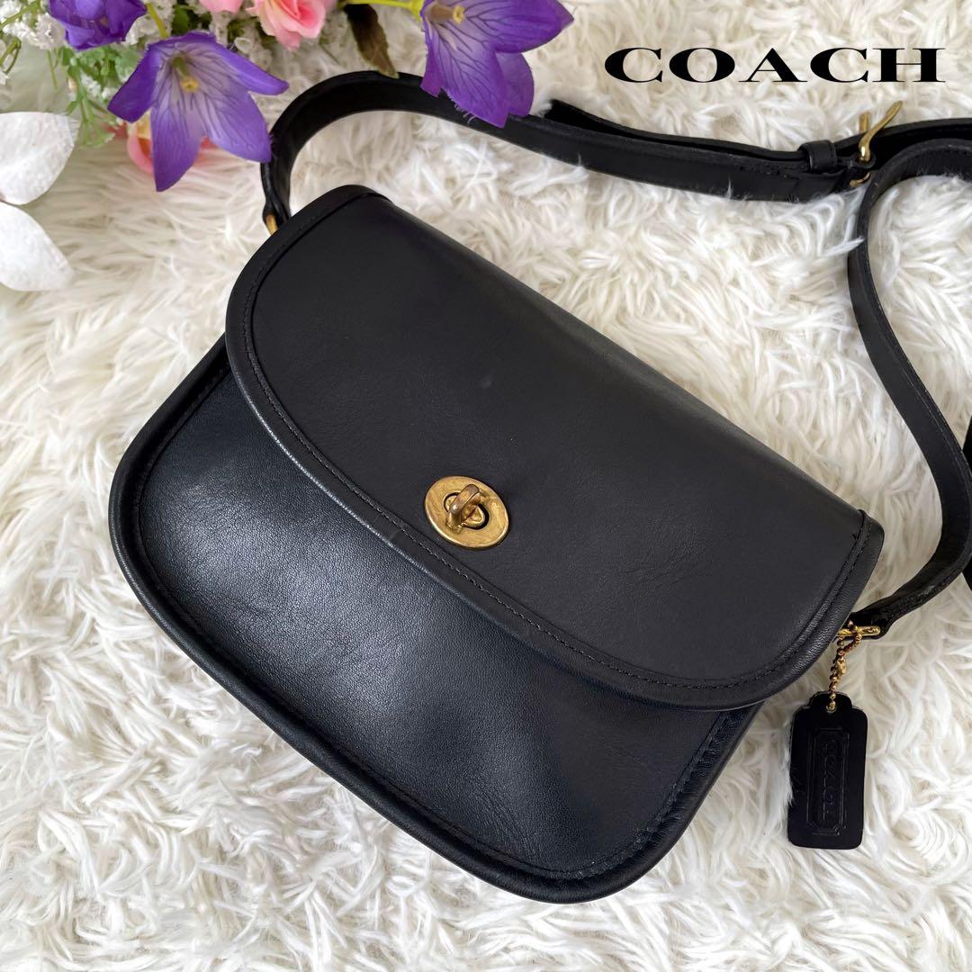 COACHオールドコーチ ブラックレザーショルダーバッグ ターンロックUSA製