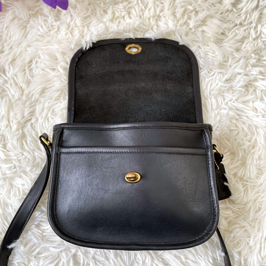 COACHオールドコーチ ブラックレザーショルダーバッグ ターンロックUSA製