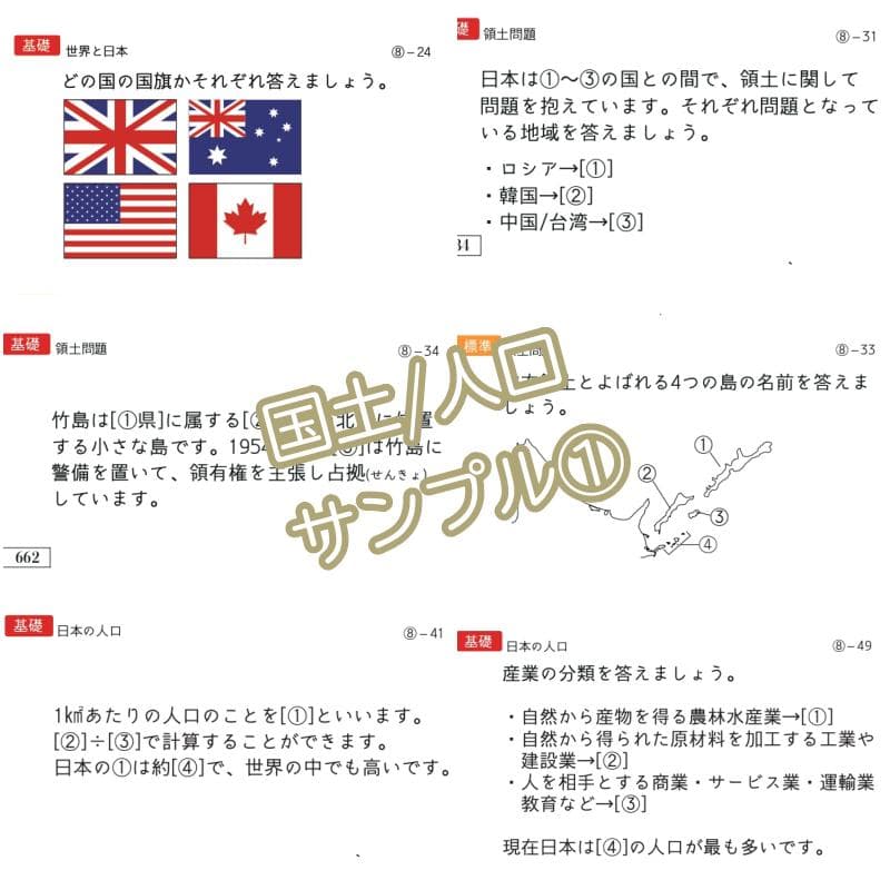 中学受験 暗記カード　極める地理(分野別)　サピックス　コアプラス　予習シリーズ