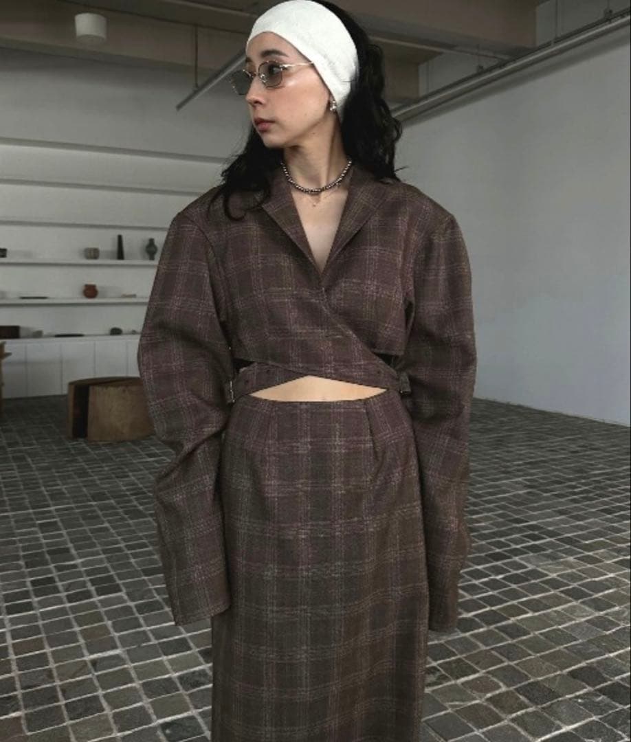 ◆coco◆Ameri WAIST CROSS CHECKDRESS