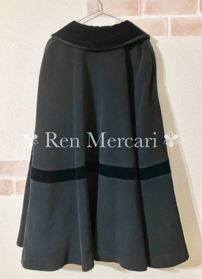 グレー&ネイビー ベルベットリボンのケープマント