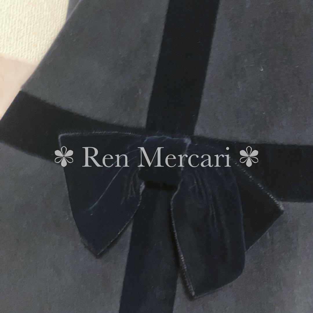 グレー&ネイビー ベルベットリボンのケープマント