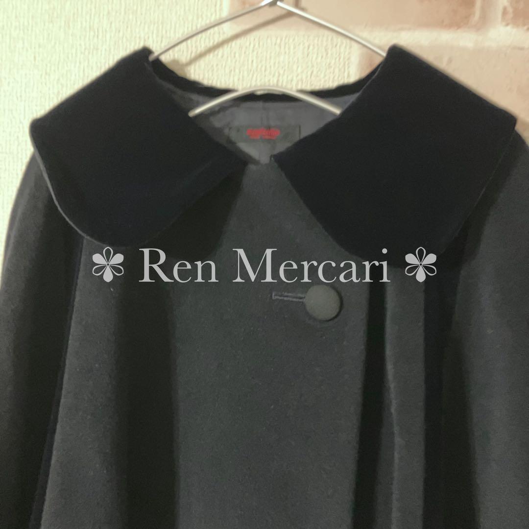 グレー&ネイビー ベルベットリボンのケープマント