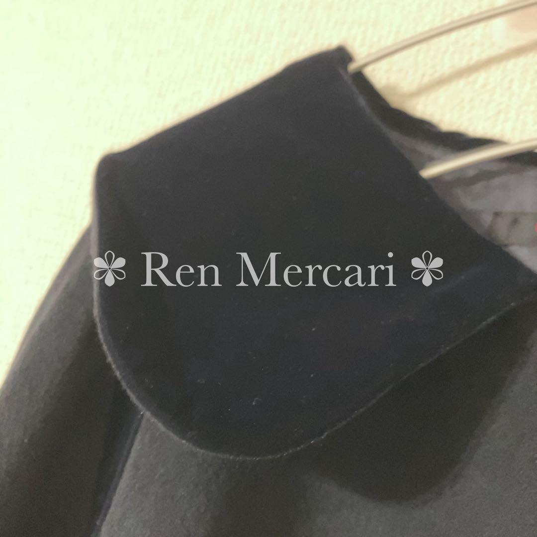 グレー&ネイビー ベルベットリボンのケープマント