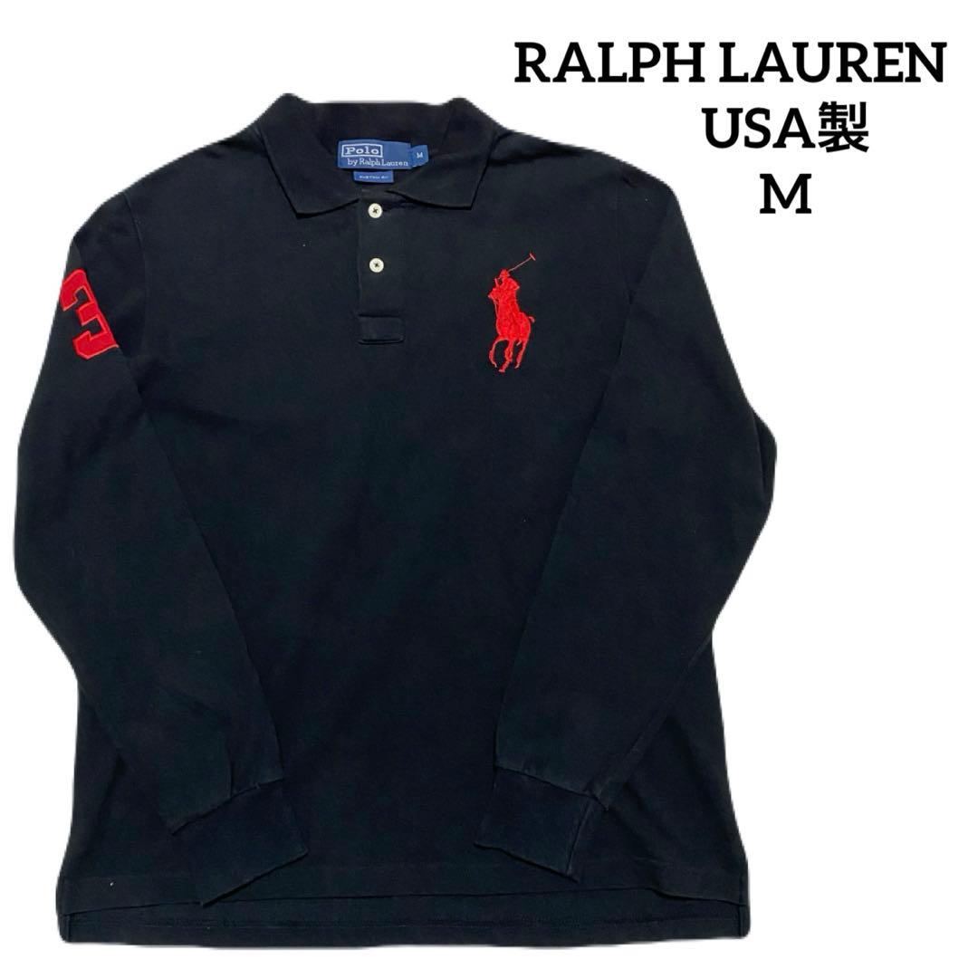 ☘️POLO by RALPH LAUREN USA製　長袖ポロシャツ　黒M＊QH