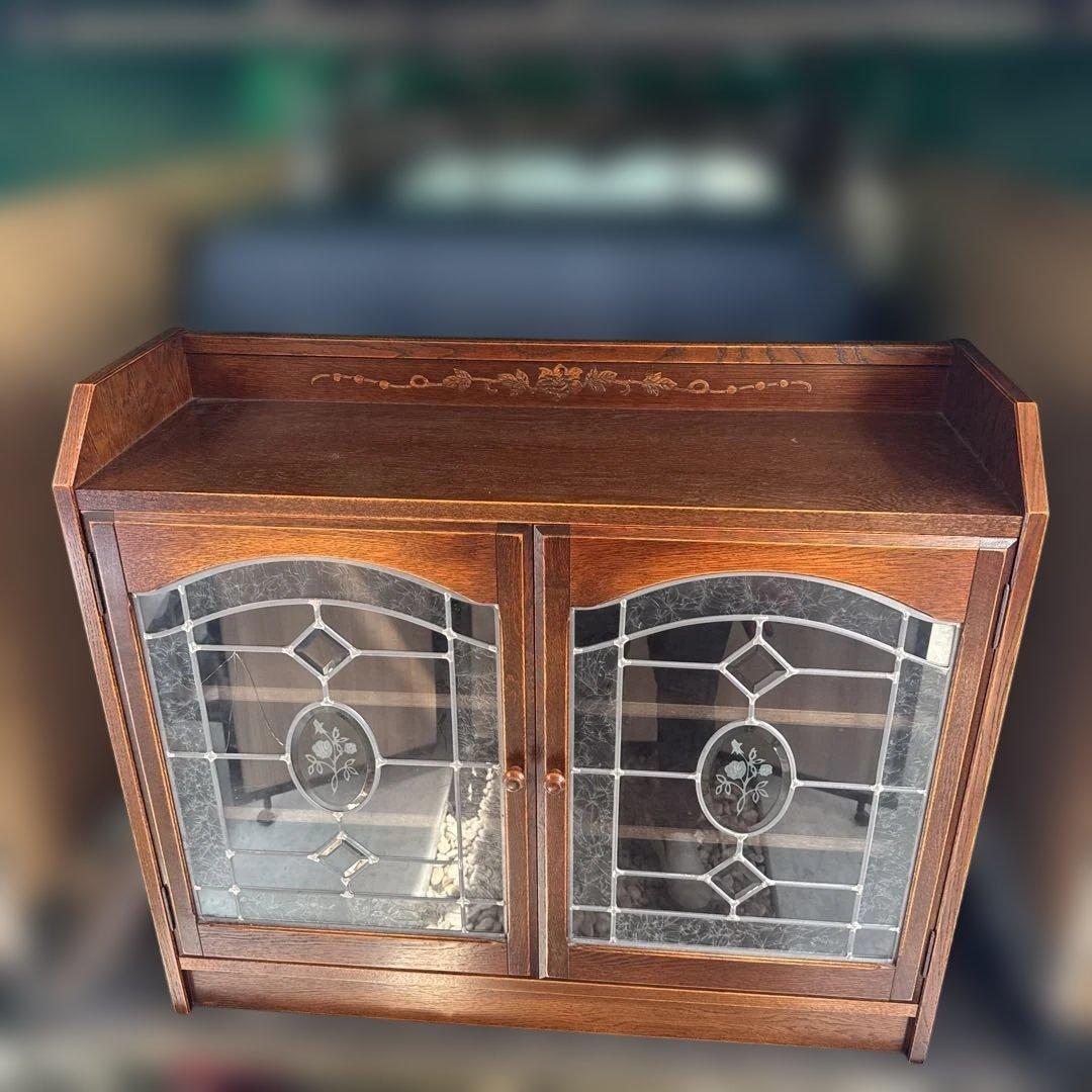 日本製 三越家具 ブルージュ ステンドグラス キャビネット サイドボード　訳あり