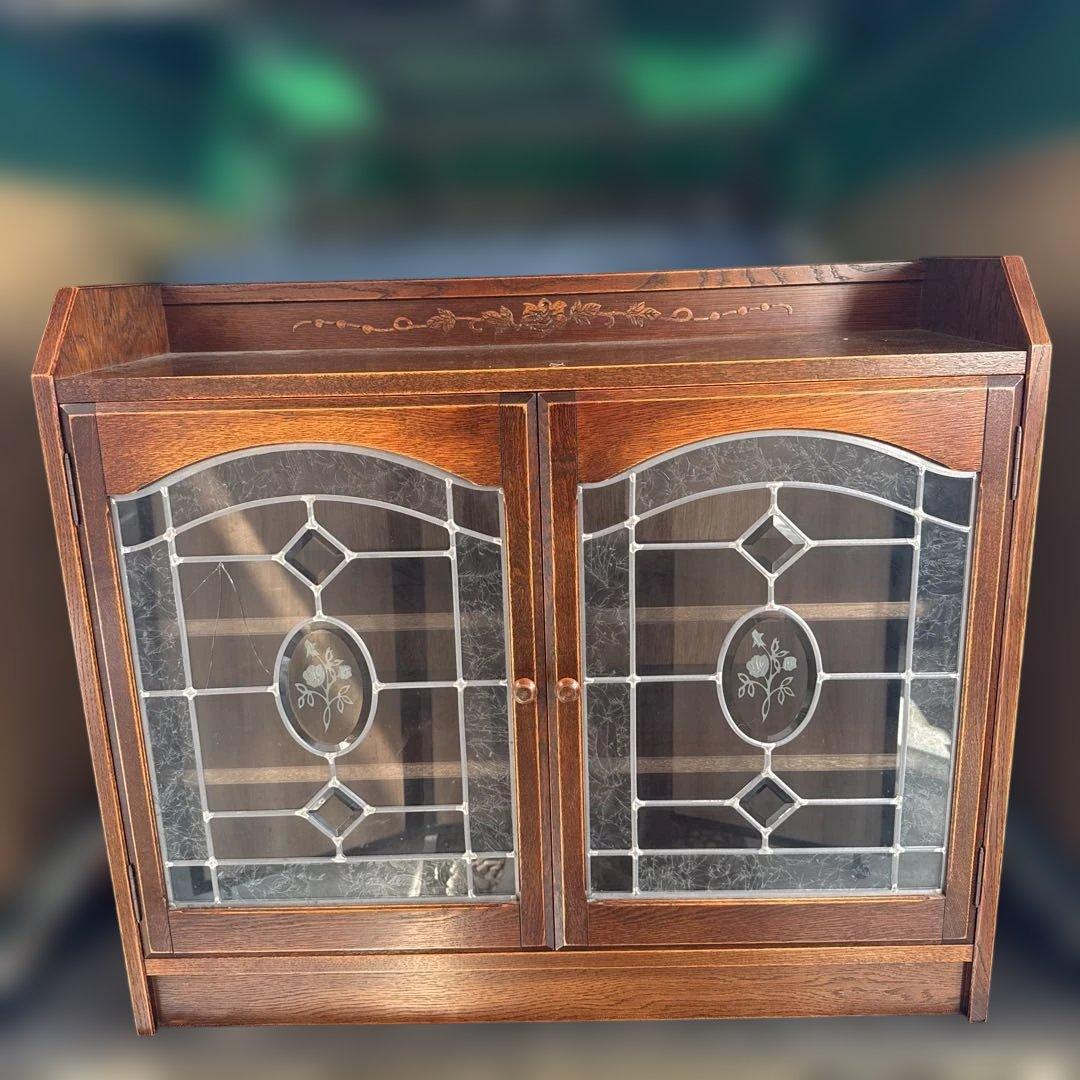 日本製 三越家具 ブルージュ ステンドグラス キャビネット サイドボード　訳あり