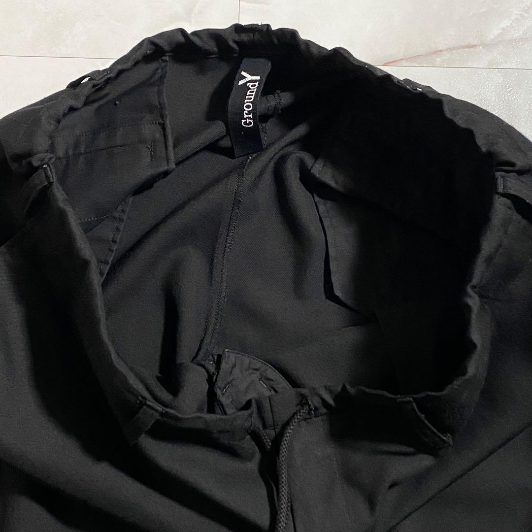 A18256 美品 グラウンドワイ 22AW ウールギャバ 紐ワイドパンツ 黒3