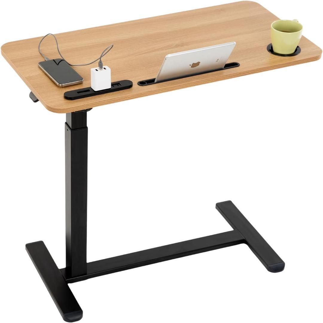 移動も簡単✨サイドテーブル 昇降式 ガス圧昇降 ベッドテーブル PCテーブル