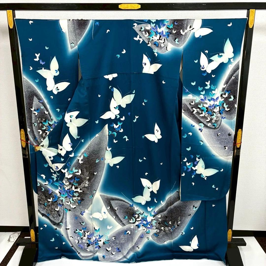 D*s様 作家物 トールサイズ 振袖 銀彩 蝶々 色味の良い 叩き染 正絹 T-