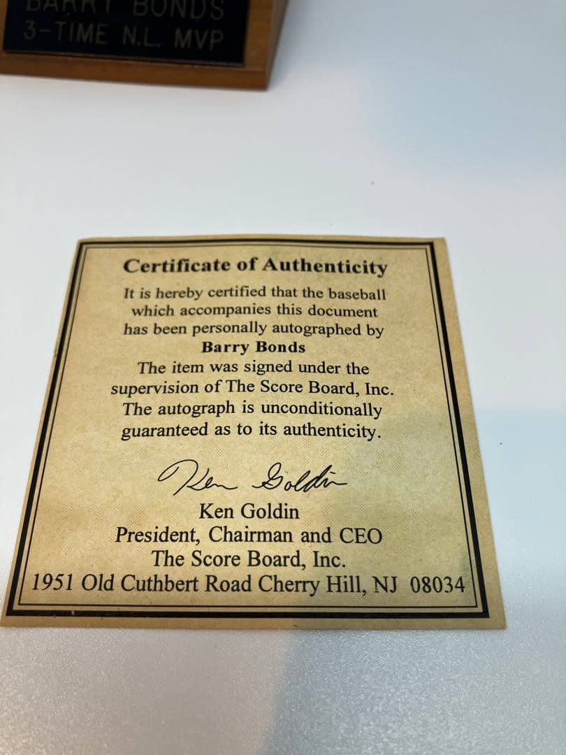 Barry Bonds（バリー・ボンズ）直筆サイン入りボール スコアボード社認定