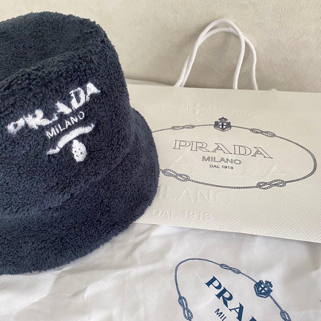 PRADA テリークロスバケットハット M 帽子　ブラック