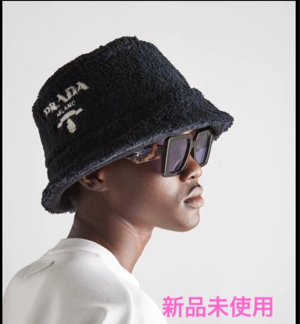 PRADA テリークロスバケットハット M 帽子　ブラック
