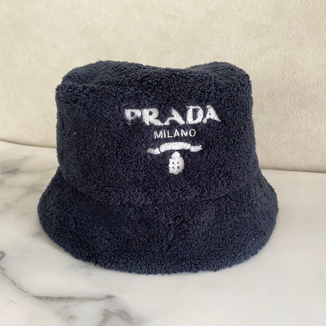 PRADA テリークロスバケットハット M 帽子　ブラック