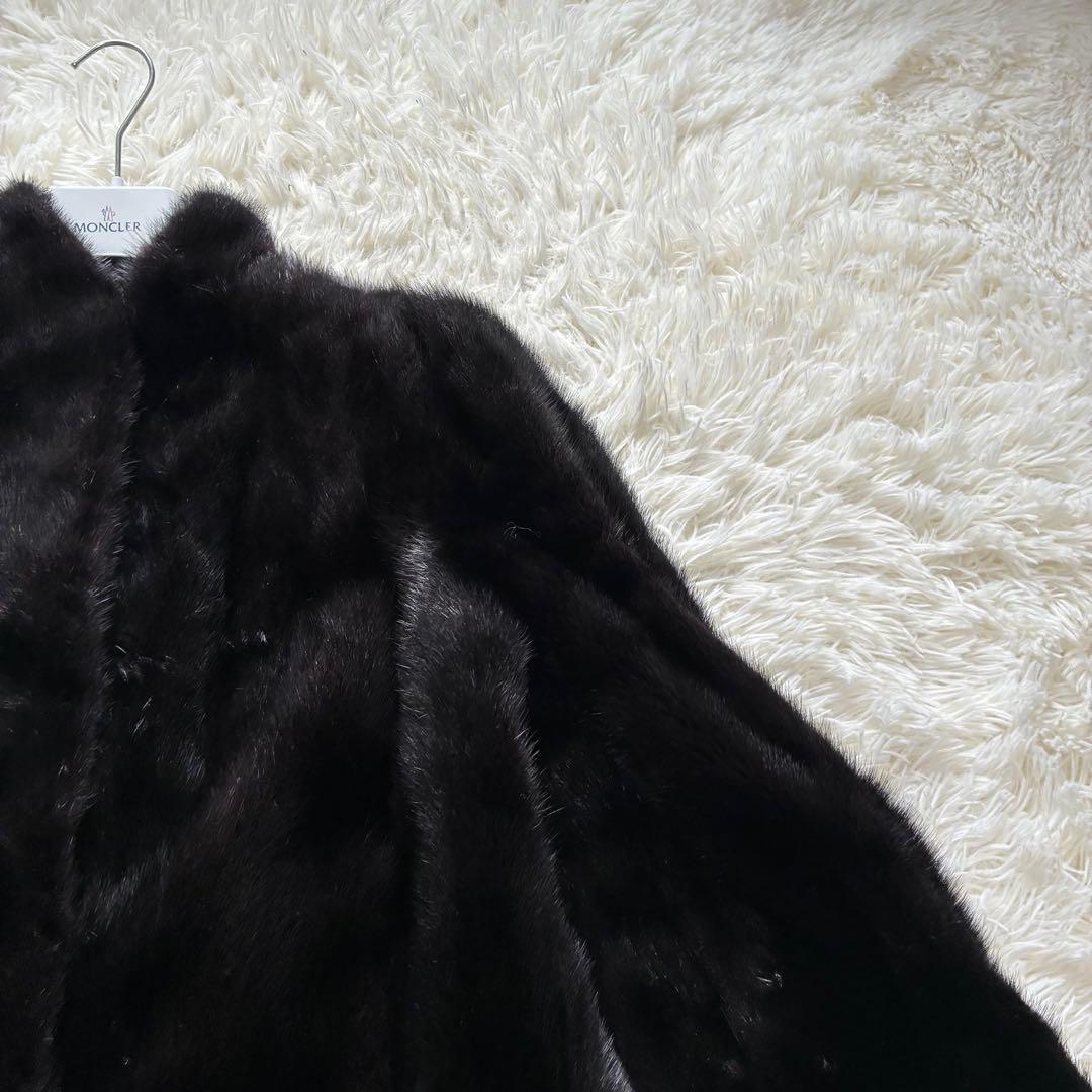 毛並◎ 総丈80 毛皮　コート　ミンク　黒　Lサイズ　ツヤ感あり　ゆったり