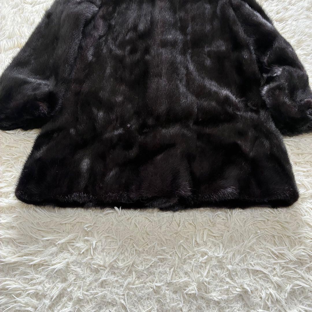 毛並◎ 総丈80 毛皮　コート　ミンク　黒　Lサイズ　ツヤ感あり　ゆったり