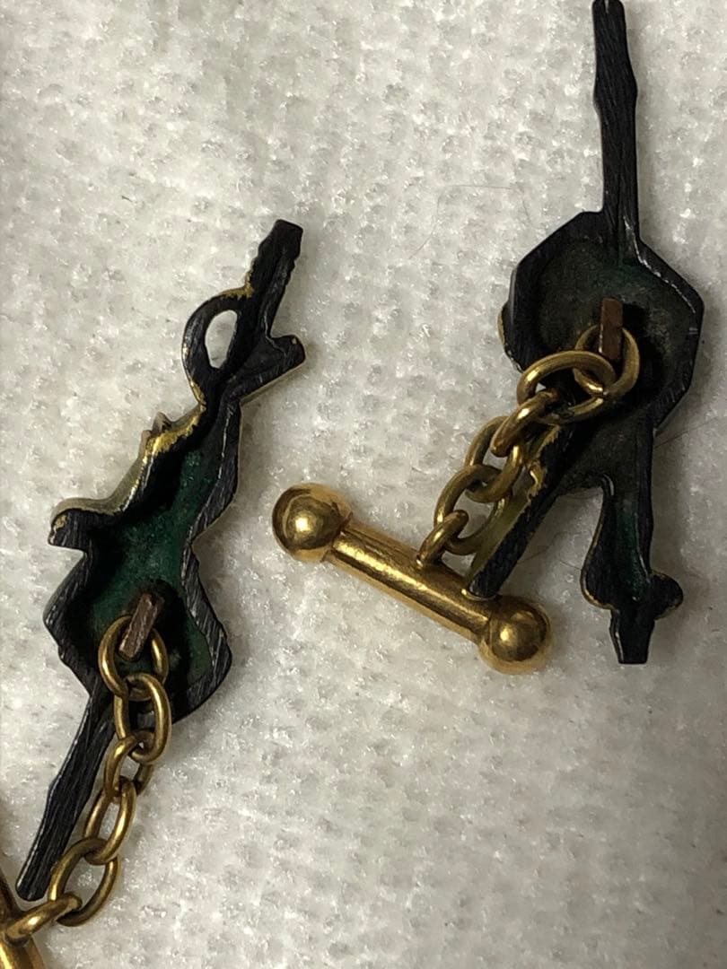アンティーク　目貫リメイク　金工　カフスボタン　刀装具　古美術　工芸品