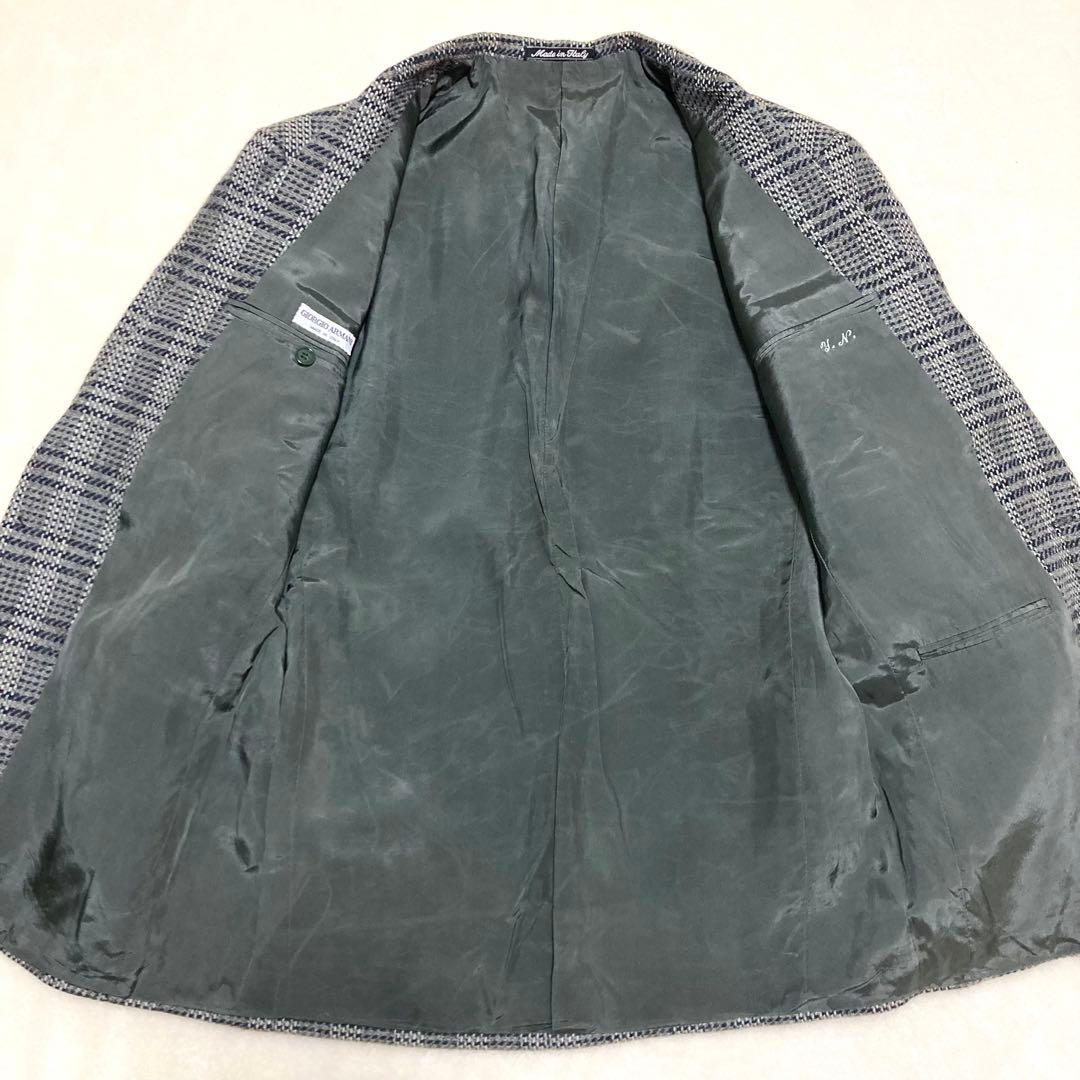 美品 ジョルジオアルマーニ テーラードジャケット ツイード チェック ウール L