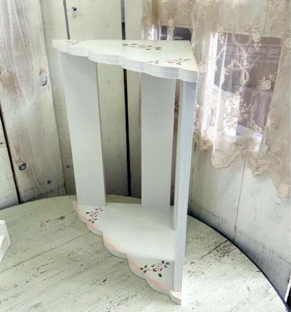 えっさん専用　薔薇のステンシルが可愛いふりふりコーナーラックローズ棚2台おまとめ