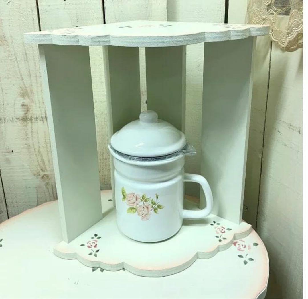 えっさん専用　薔薇のステンシルが可愛いふりふりコーナーラックローズ棚2台おまとめ