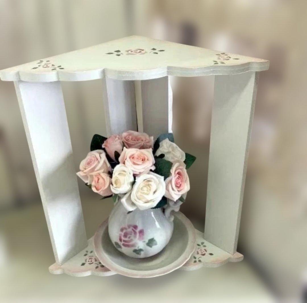 えっさん専用　薔薇のステンシルが可愛いふりふりコーナーラックローズ棚2台おまとめ