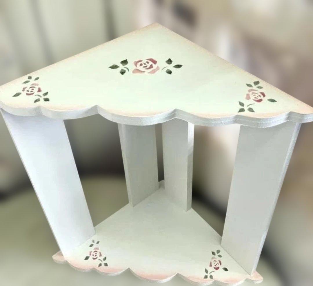 えっさん専用　薔薇のステンシルが可愛いふりふりコーナーラックローズ棚2台おまとめ