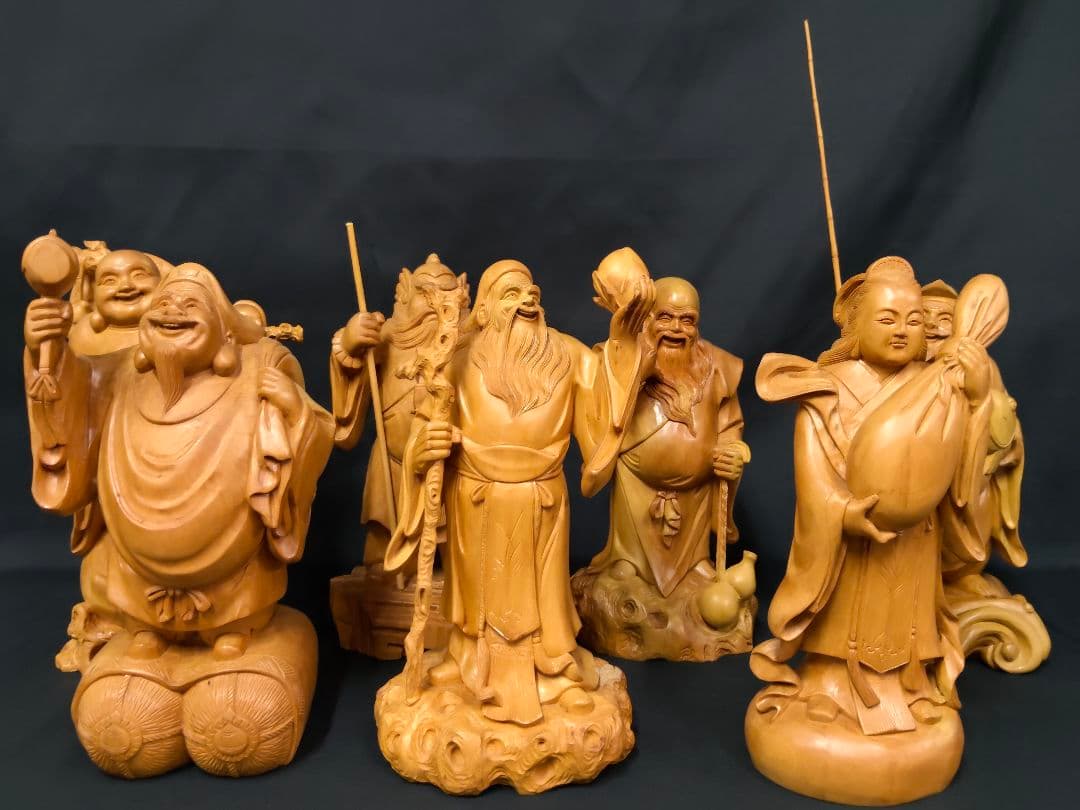 ​七福神 木彫り 置物 全7体揃い 恵比寿 大黒天 弁財天