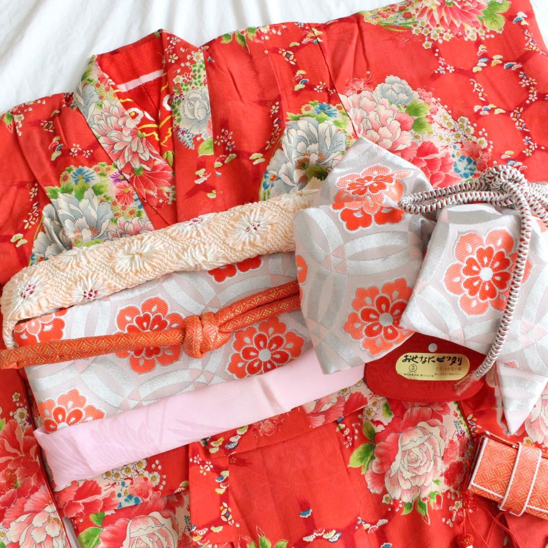 七五三 5歳 6歳 女の子 子供 アンティーク 着物 つくり帯 ぽっくり セット