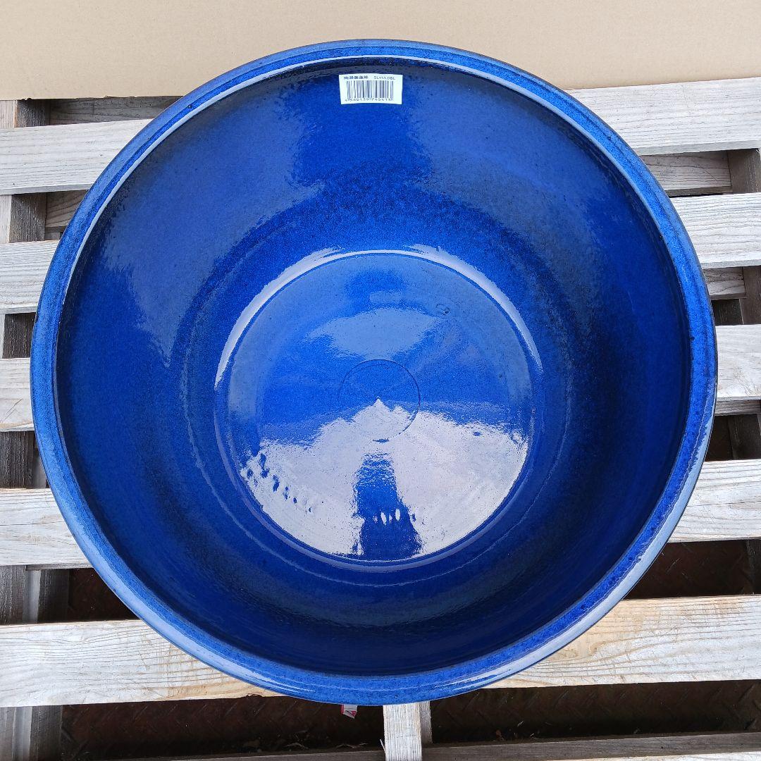 新品　∅50　特大　陶器　睡蓮鉢　手造り　メダカ鉢　難有　ラピスブルー　青LDB