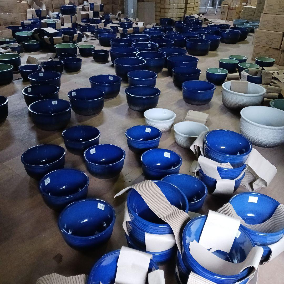新品　∅50　特大　陶器　睡蓮鉢　手造り　メダカ鉢　難有　ラピスブルー　青LDB