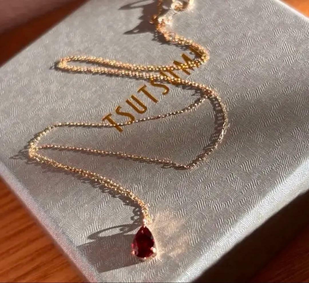 新品TSUTSUMIアルマンダインガーネット雫ネックレス K10イエローゴールド