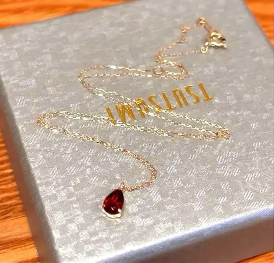 新品TSUTSUMIアルマンダインガーネット雫ネックレス K10イエローゴールド