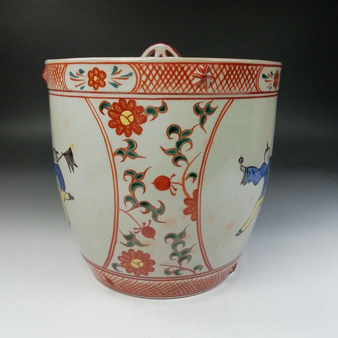 Ｔ８５６　水指　『赤絵　唐子』『塗替蓋付』『堀野証嗣 造』　共箱　茶道具