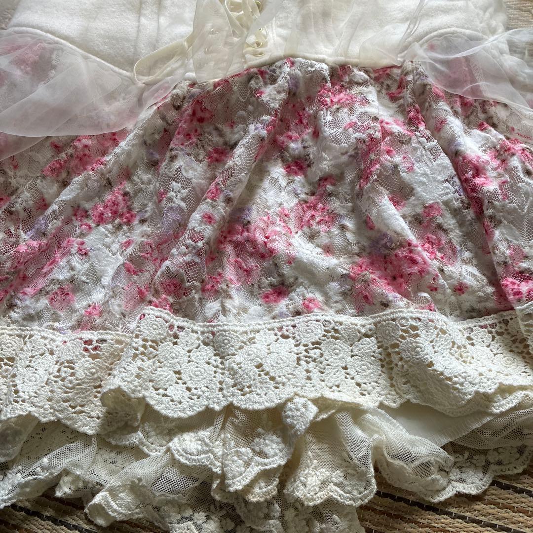 LIZLISA パワネ　花柄　チュール　スカパン　編み上げ　ピンク