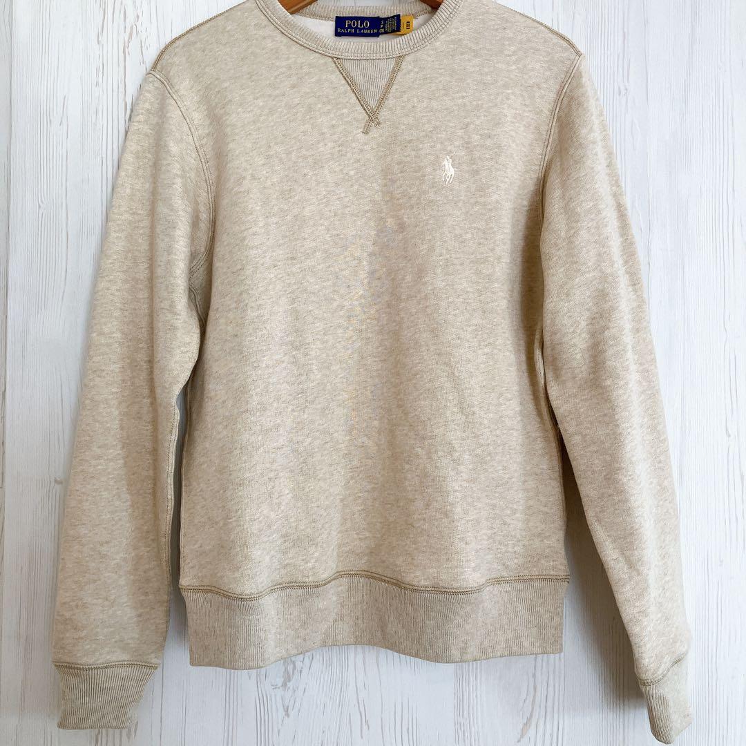 ポロラルフローレン　裏起毛スウェット　白ポニー刺繍　霜降り　ベージュ　S