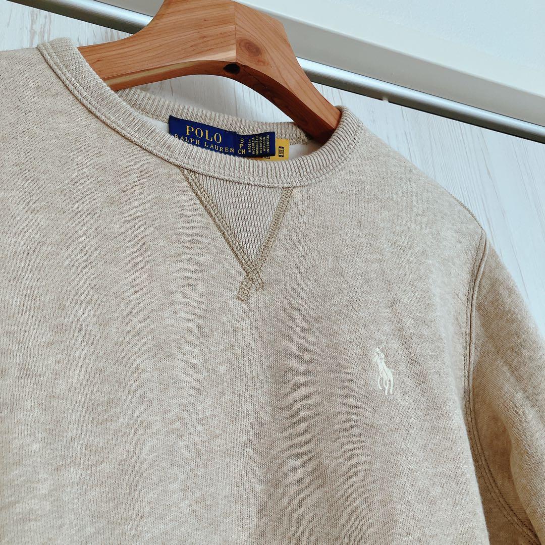 ポロラルフローレン　裏起毛スウェット　白ポニー刺繍　霜降り　ベージュ　S
