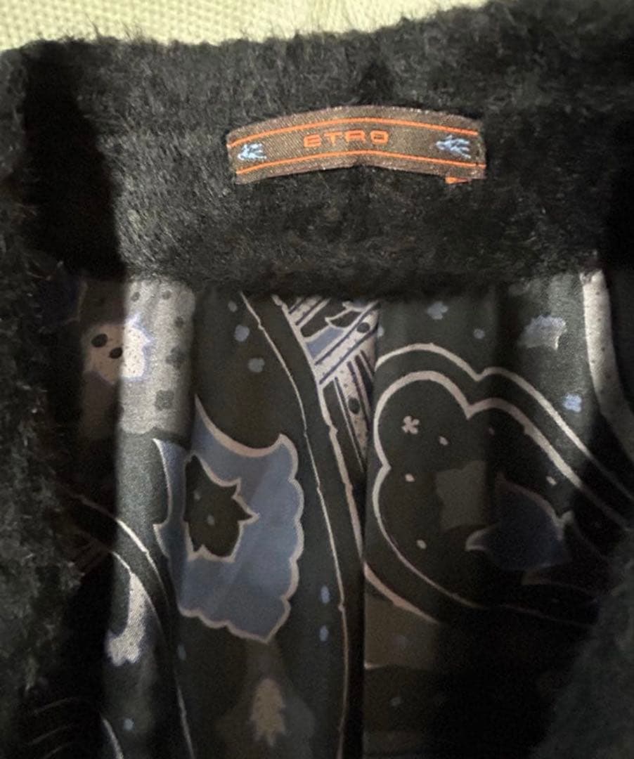 美品　ETRO ブラック チェスターコート　アルパカ　48
